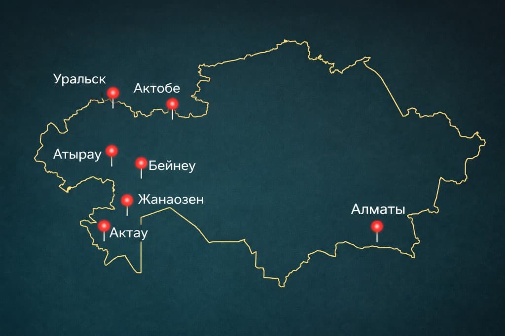 Карта Казахстана с городами присутствия